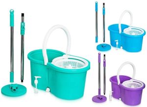 Spinning 360 Rotating Spin Mop Floor Mop and Dry Bucket Set Kitchen 2 Microfibre Cleaning Head Makes Housework Easier and Cuts Cleaning Time in Half (Purple)