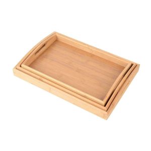 3Pcs Eco Friendly Bamboo Service Tray With Smooth Handle For Serving Food Platters In Hotel, House