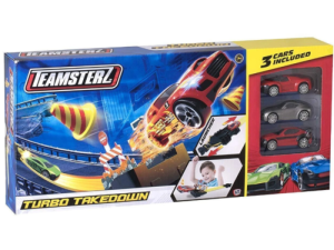 Teamsterz Turbo Takedown With 3 Cars Pull Back Elastic Car Launcher Boys Toy New