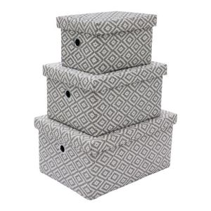 Set Of 3 Rectangular Argyle Paper Storage Boxes For Storage Use In Home, Office