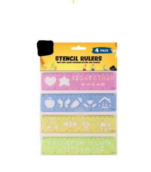 2x 4Pc CHILDRENS COLOURED STENCIL RULERS Kids School Arts Crafts Fun  Stationary